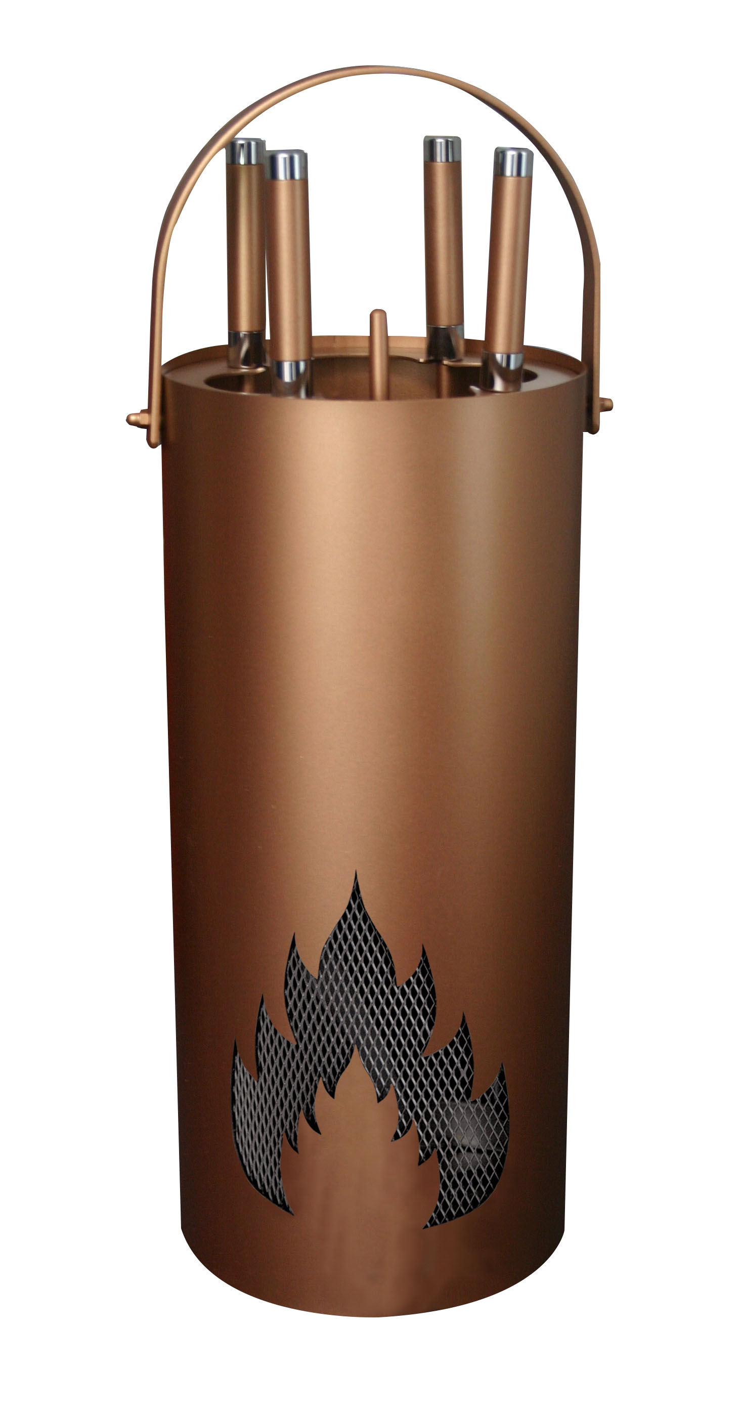 Kaminbesteck Elde Kupfer, Set 4tlg. Kamingarnitur Kaminglas Kaminscheibe